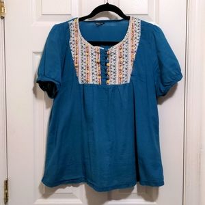 Vast Teal Top with embroidered bib and buttons